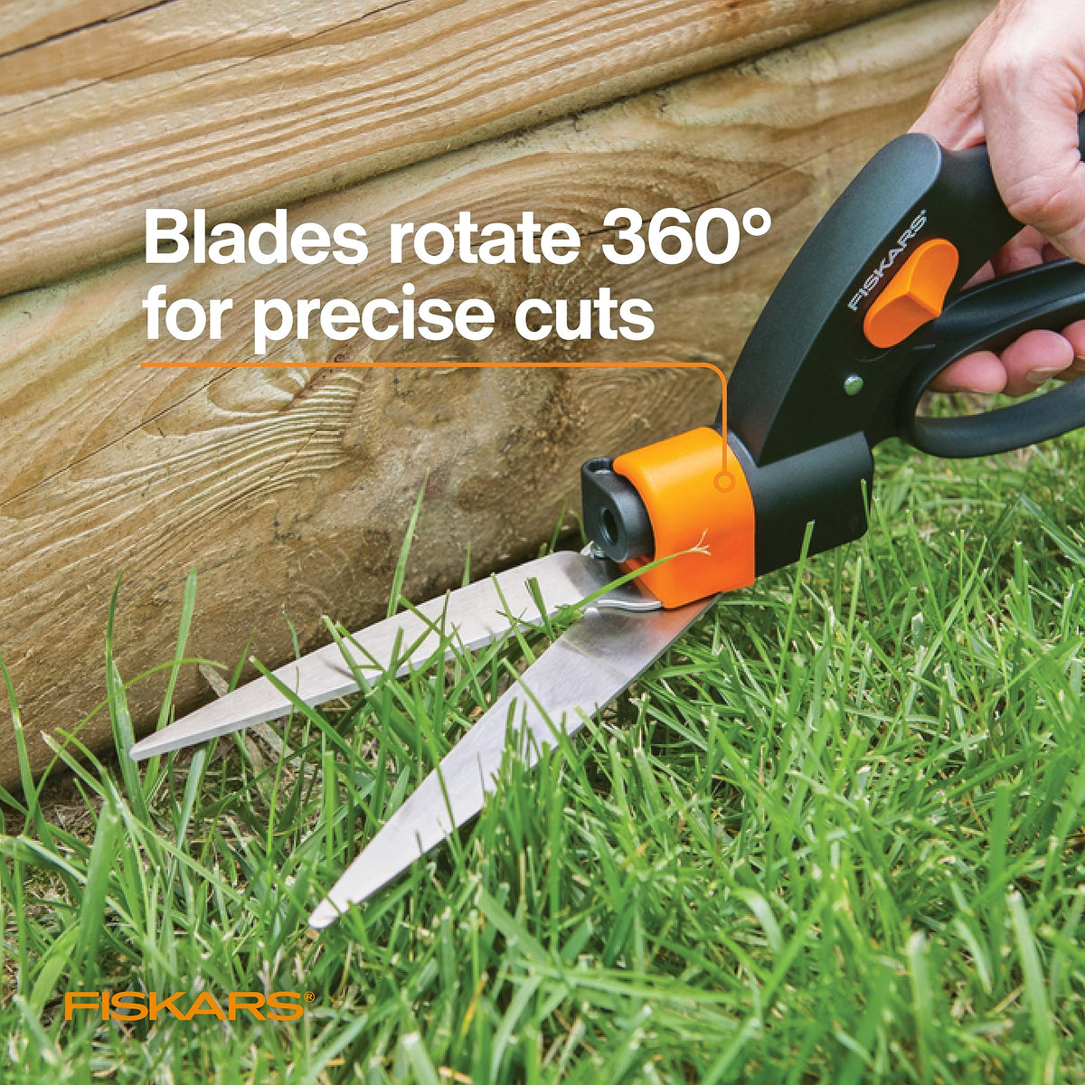 Fiskars Shear Ease Grass Shears - 5" Stainless Steel Blades - 360-Degree Swivel Blade Plant Cutting Scissors - Garden Shears and Grass Cutter