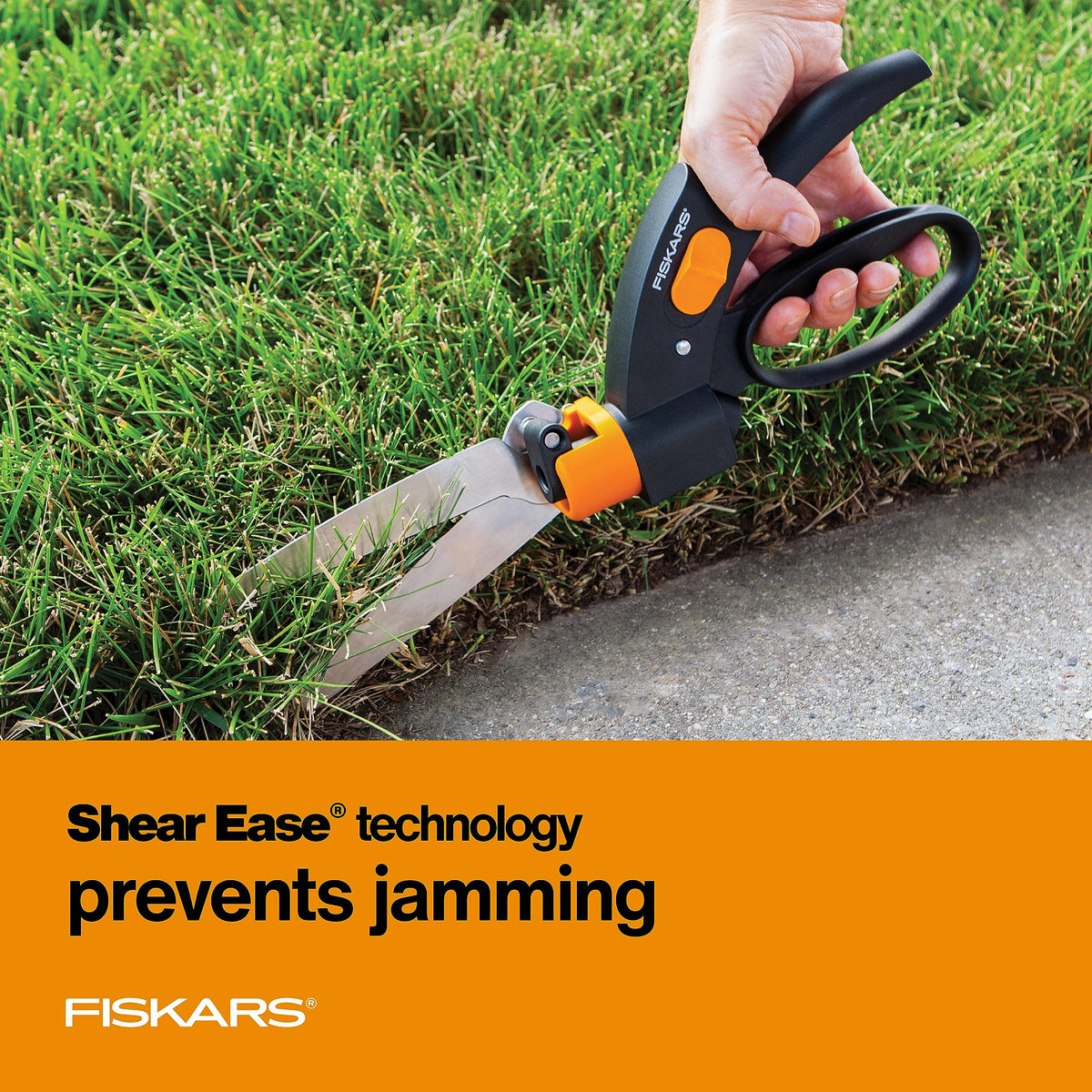 Fiskars Shear Ease Grass Shears - 5" Stainless Steel Blades - 360-Degree Swivel Blade Plant Cutting Scissors - Garden Shears and Grass Cutter