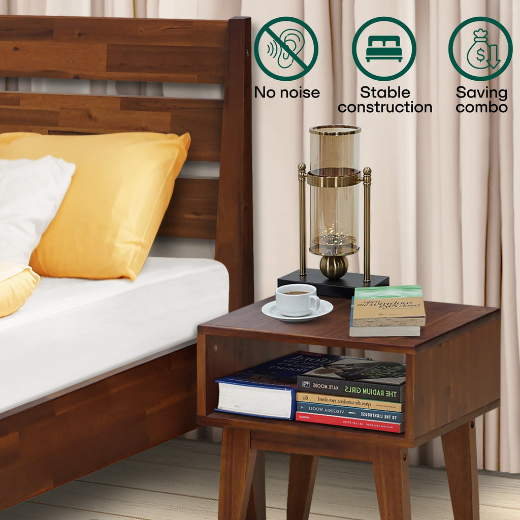 Emery Bed Frame & Nightstand Set - Acacia Solid Wood Bedroom Furniture