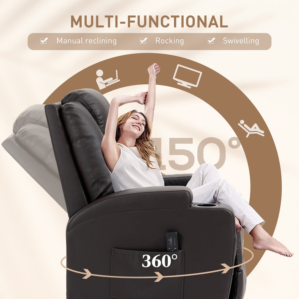 Brady Massage Recliner Chair with Swivel, Rocker Features and 8 Vibration Points-Brown