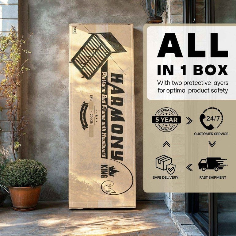 Acacia Harmony Solid Wood Platform Bed Frame with Headboard