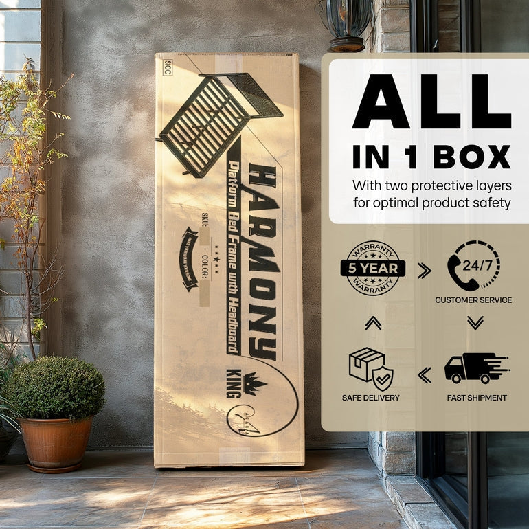 Acacia Harmony Solid Wood Platform Bed Frame with Headboard