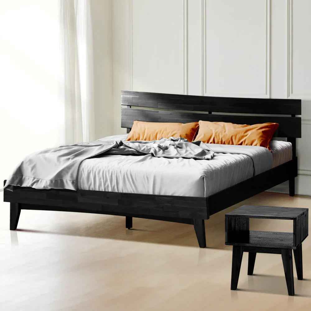 Acacia Aurora Bed Frame & Nightstand Set for Stylish Bedrooms