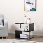 Caelan Wooden S Shape End Table with 3 Tier Storage Shelves-Black