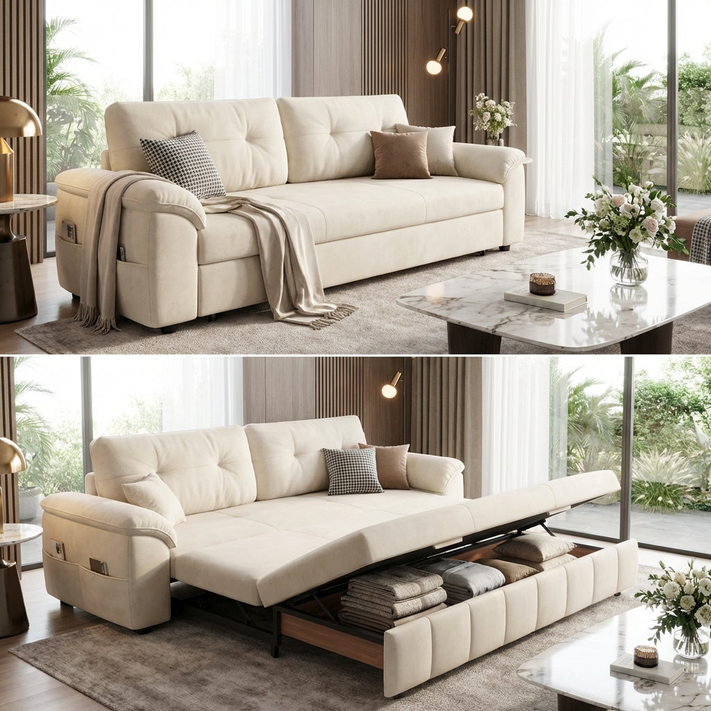 El sofá cama convertible Lima con almacenamiento