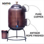 Pure Copper Water Dispenser with Glass & Stand – Antique Rope Design 5L/8L | Ayurvedic, Handcrafted