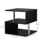 Caelan Wooden S Shape End Table with 3 Tier Storage Shelves-Black