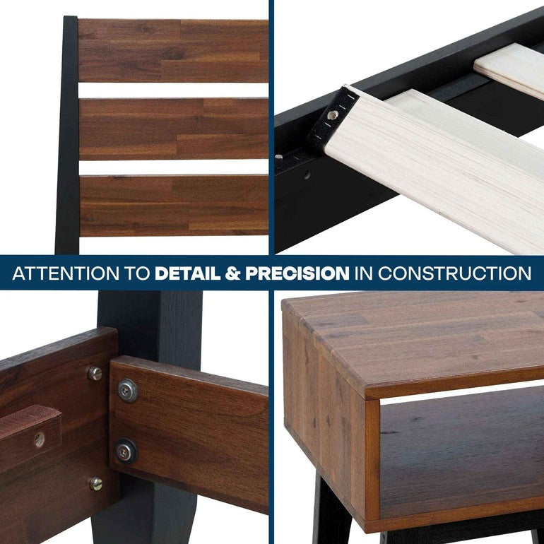 Emery Bed Frame & Nightstand Set - Acacia Solid Wood Bedroom Furniture