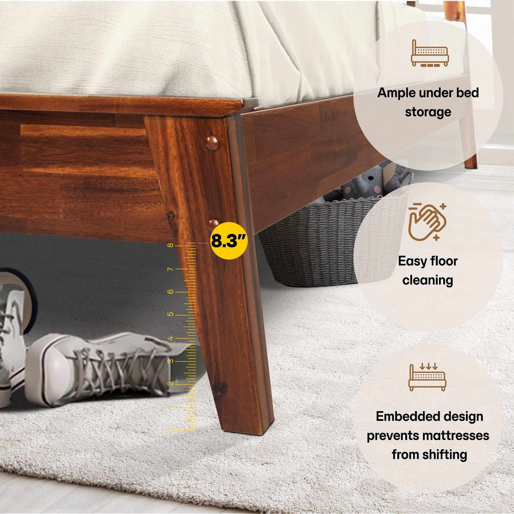 Acacia Kaylin Solid Wood Bed Frame for Durable Style and Comfort