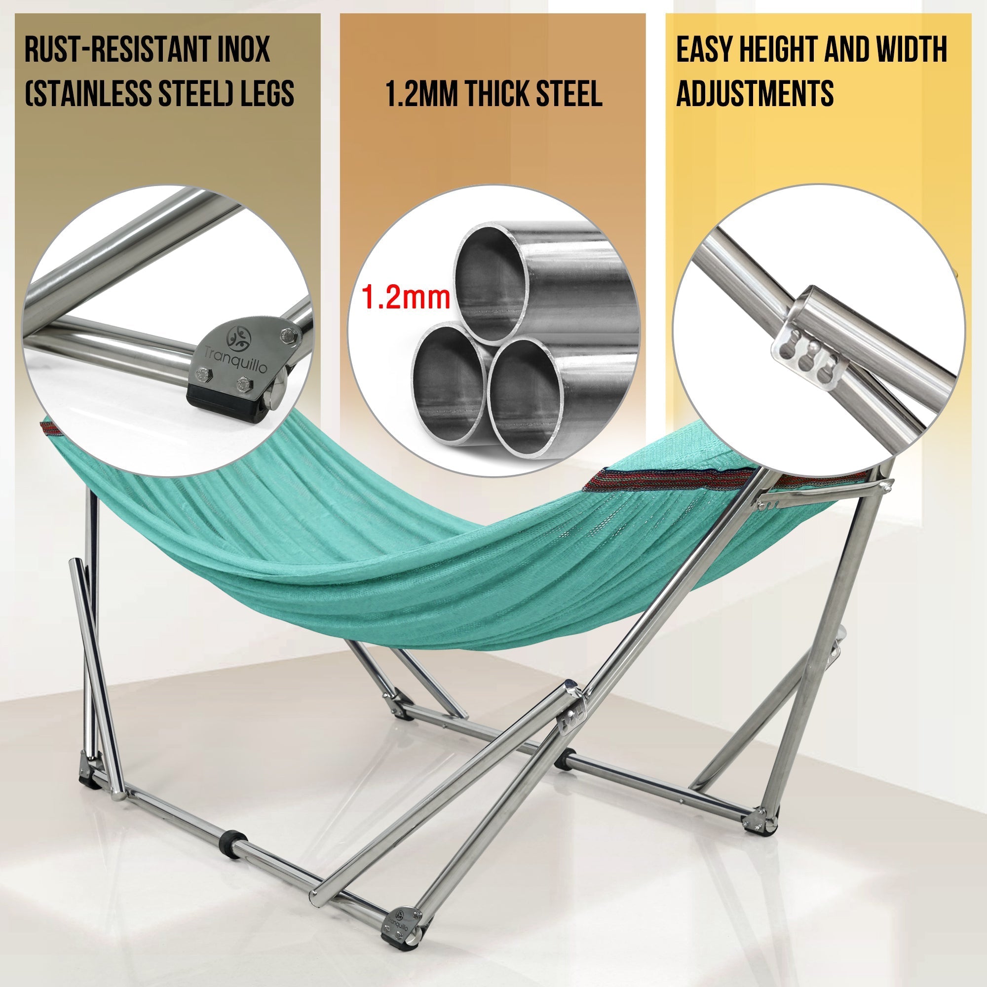 Tranquillo Original Stainless Steel Hammock Stand for Ultimate Relaxation