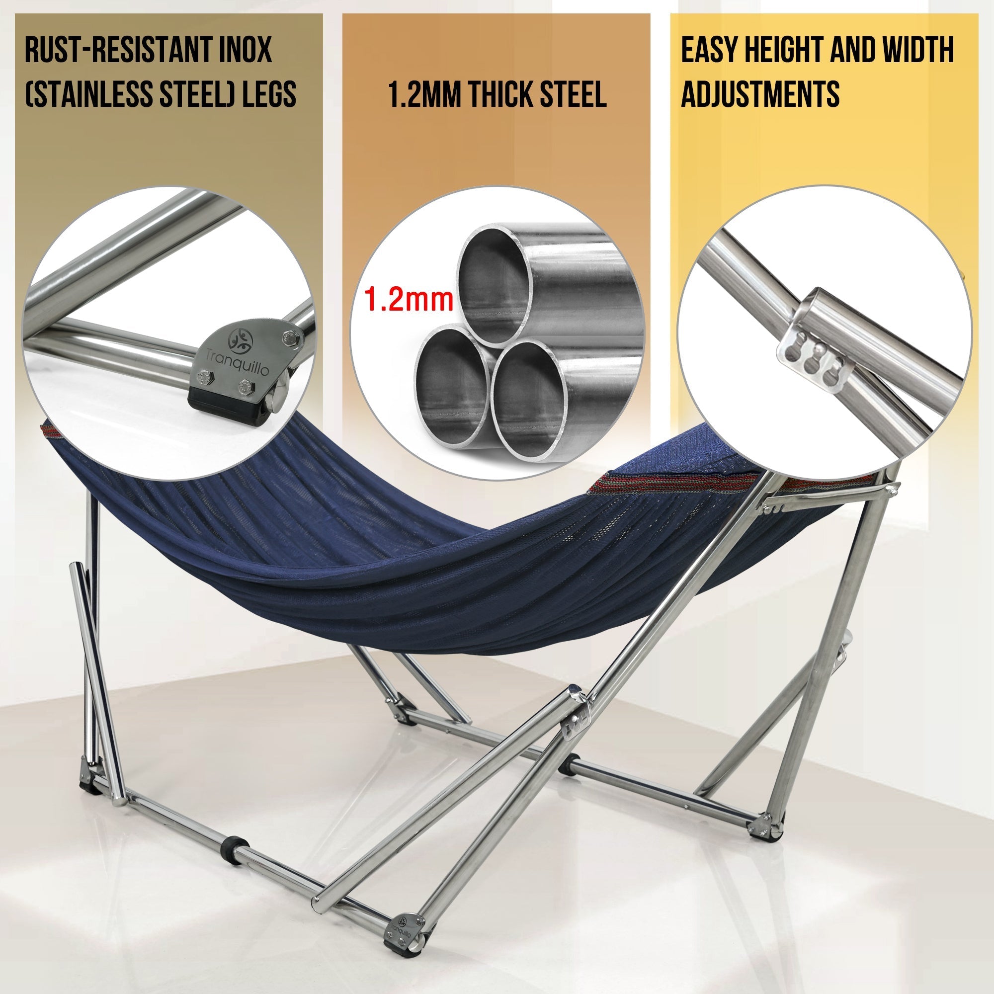 Tranquillo Original Stainless Steel Hammock Stand for Ultimate Relaxation