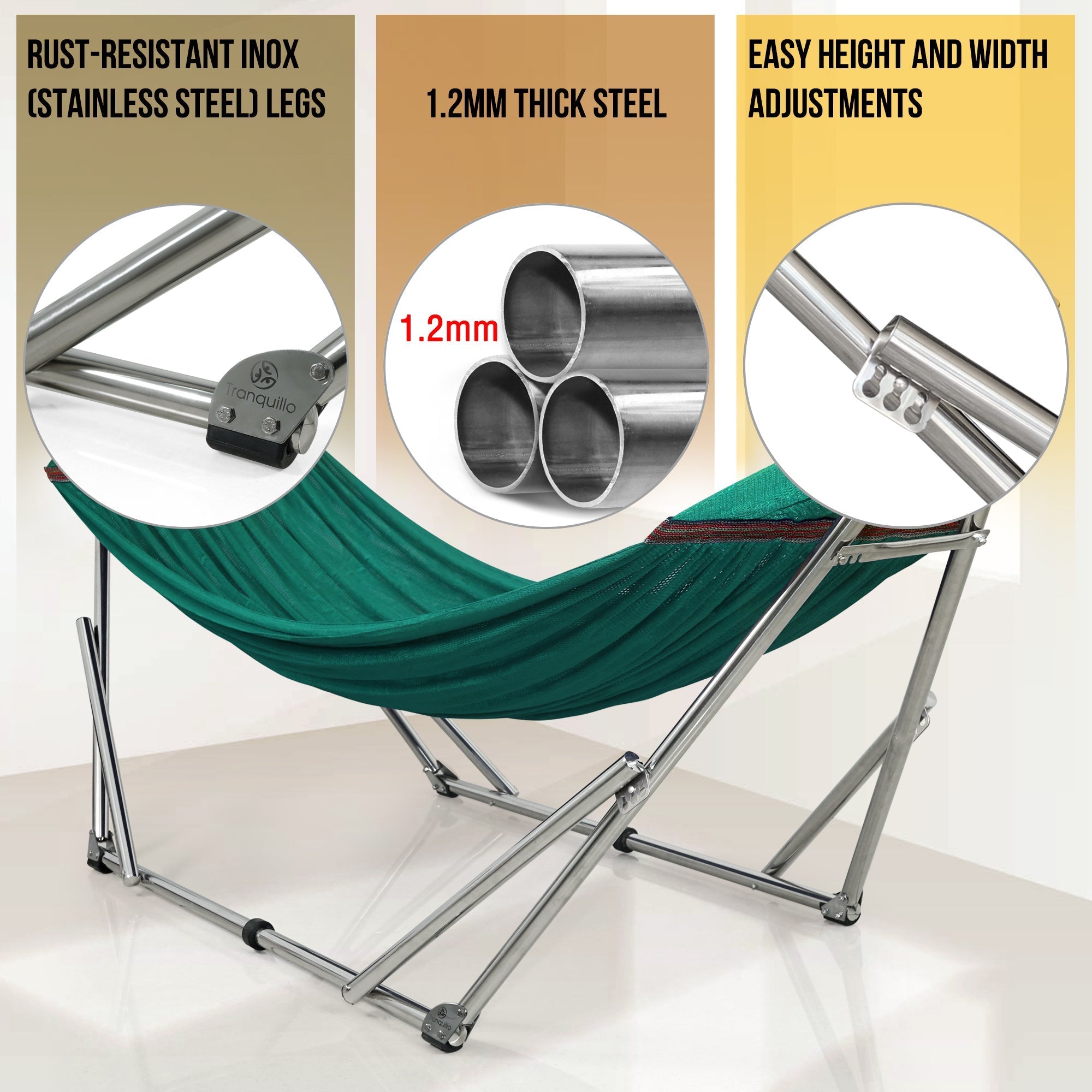 Tranquillo Original Stainless Steel Hammock Stand for Ultimate Relaxation