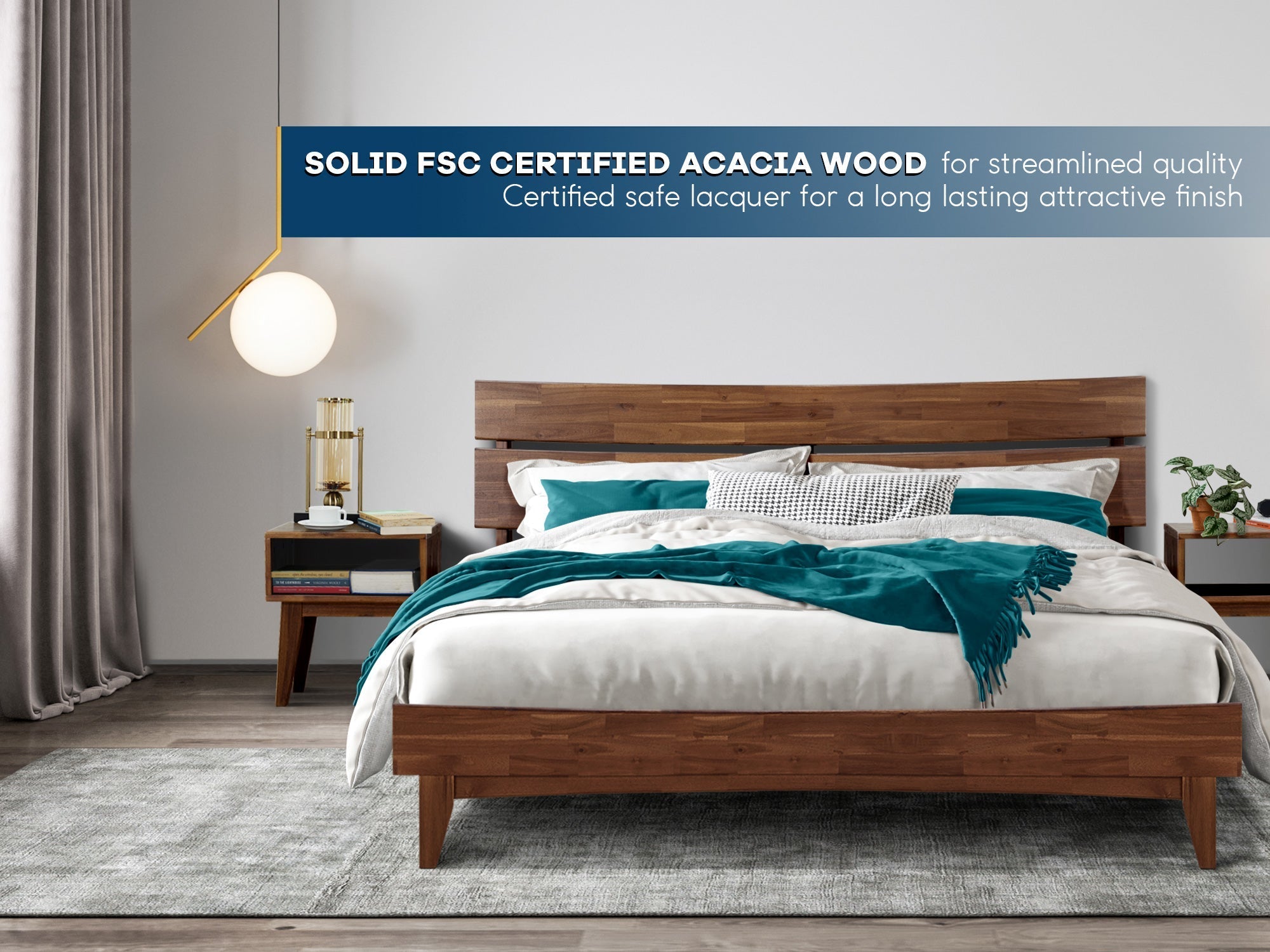 Acacia Aurora Bed Frame & Nightstand Set for Stylish Bedrooms