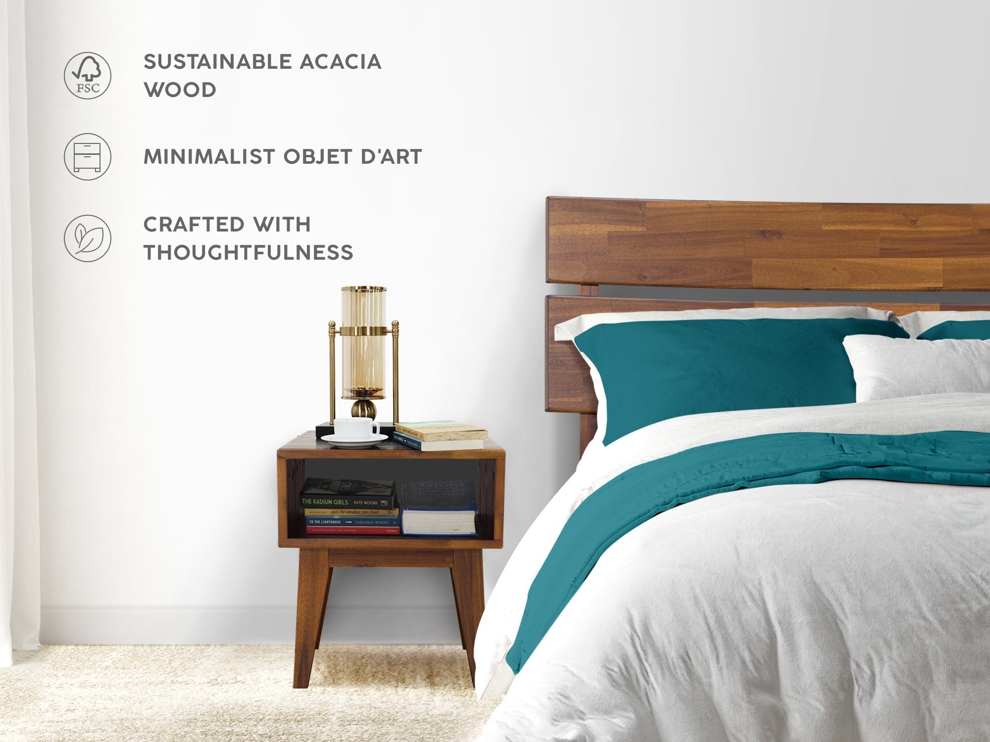 Acacia Aurora Bed Frame & Nightstand Set for Stylish Bedrooms
