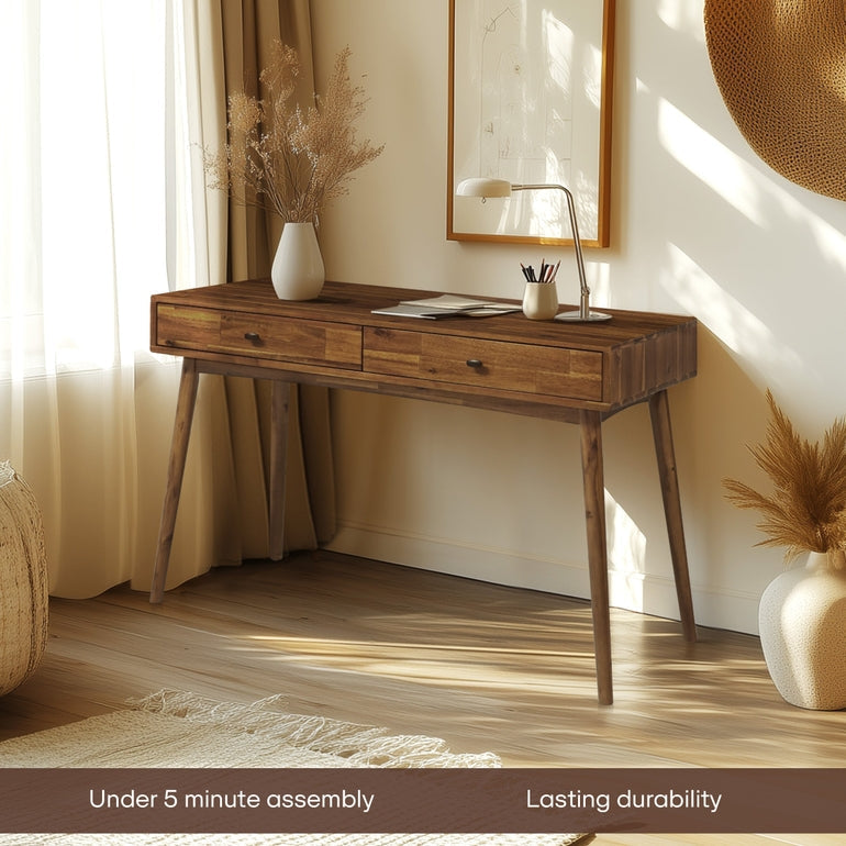 Acacia Lagom 48" Solid Wood Work Desk with Drawers for Functional Home Office