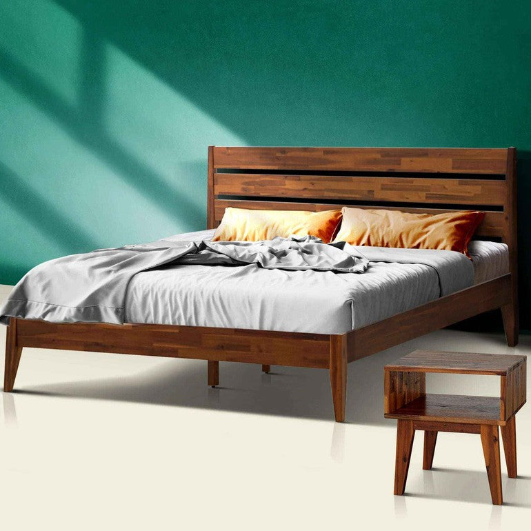 Emery Bed Frame & Nightstand Set - Acacia Solid Wood Bedroom Furniture