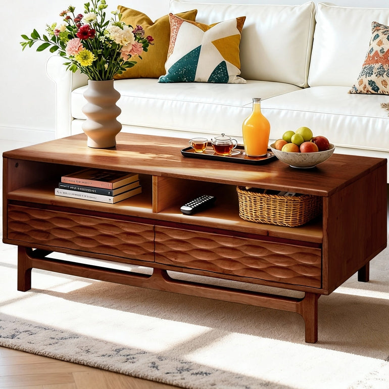 Acacia Elara 47.2” Rectangular Coffee Table with Drawers & Open Storage