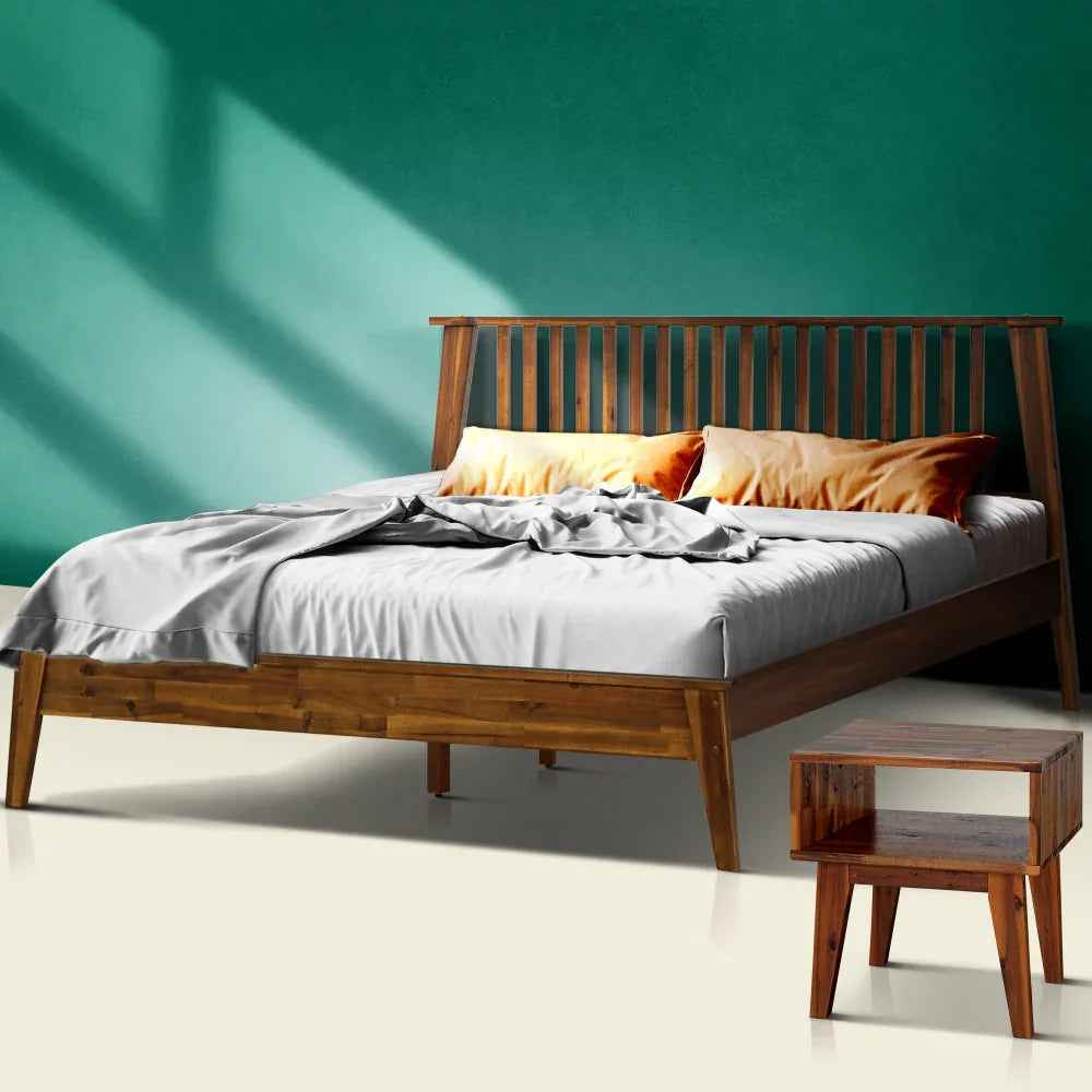 Acacia Kaylin Bed Frame & Nightstand Set for a Stylish Bedroom