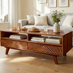 Acacia Harmony Wooden Coffee Table with Drawers & Open Storage