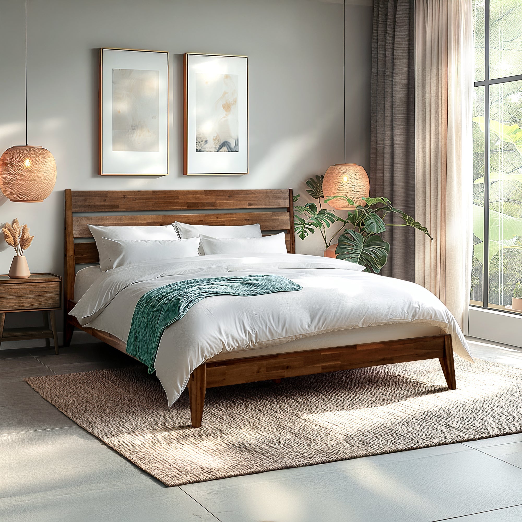Acacia Emery Solid Wood Bed Frame - Stylish and Durable Acacia Wood Design for Your Bedroom