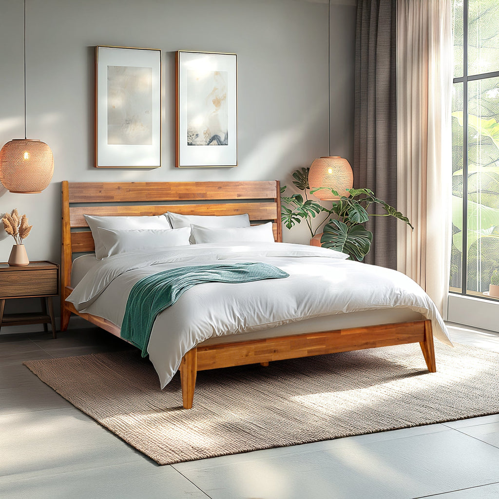 Acacia Emery Solid Wood Bed Frame - Stylish and Durable Acacia Wood Design for Your Bedroom