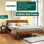 Acacia Callisto Solid Wood Bed Frame and Nightstand Set for a Stylish Bedroom