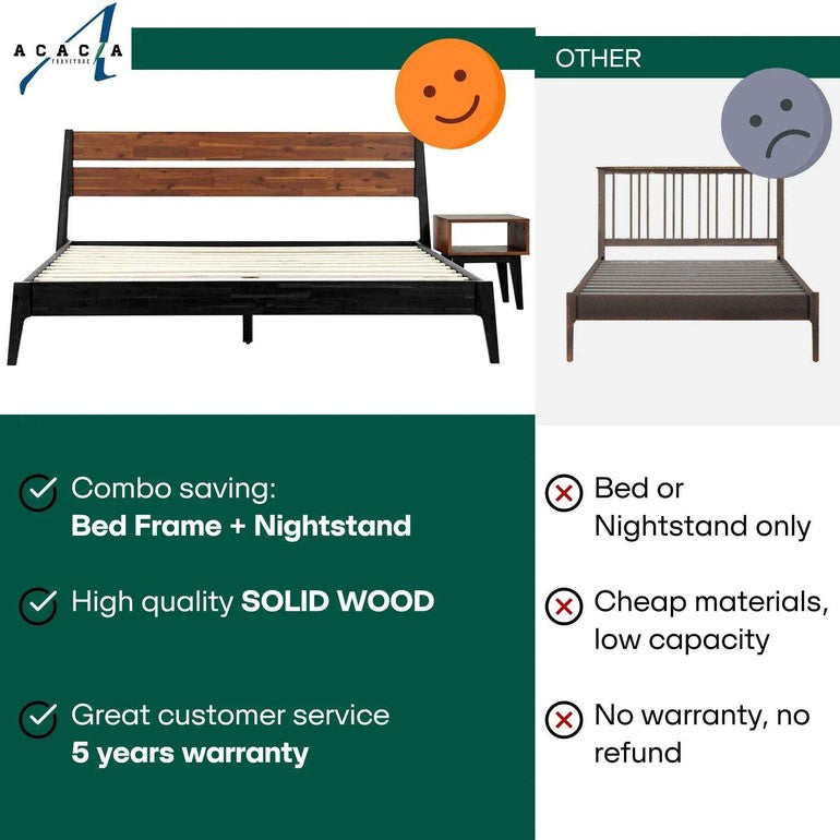 Acacia Callisto Solid Wood Bed Frame and Nightstand Set for a Stylish Bedroom