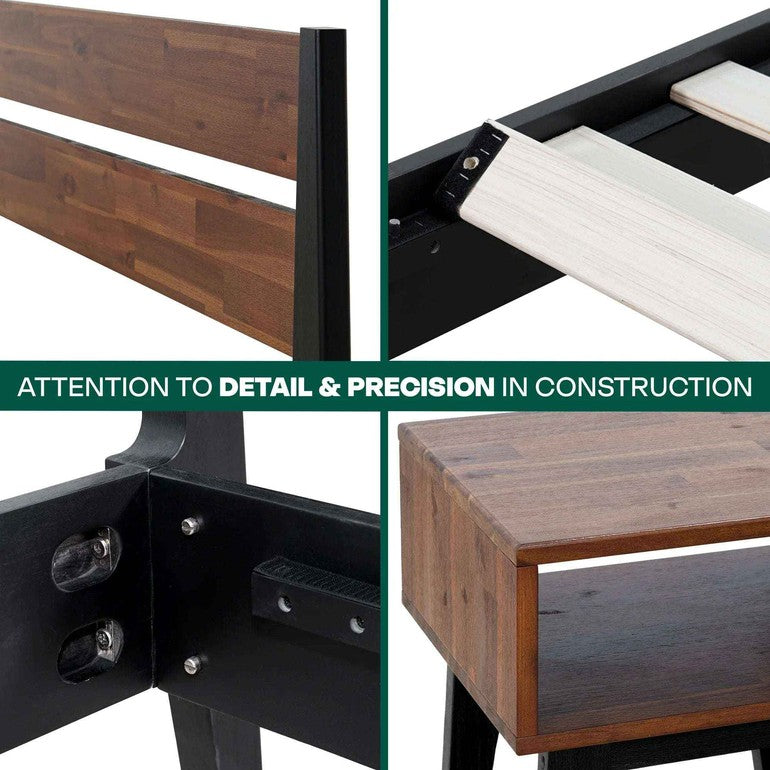 Acacia Callisto Solid Wood Bed Frame and Nightstand Set for a Stylish Bedroom
