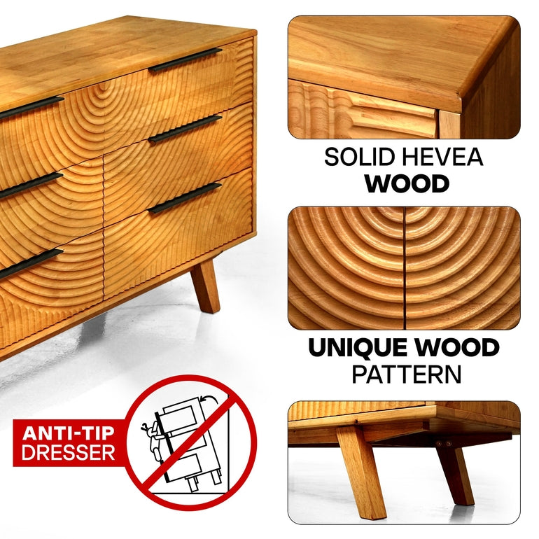 Acacia Harmony Dresser with 6 Drawers for Stylish Storage