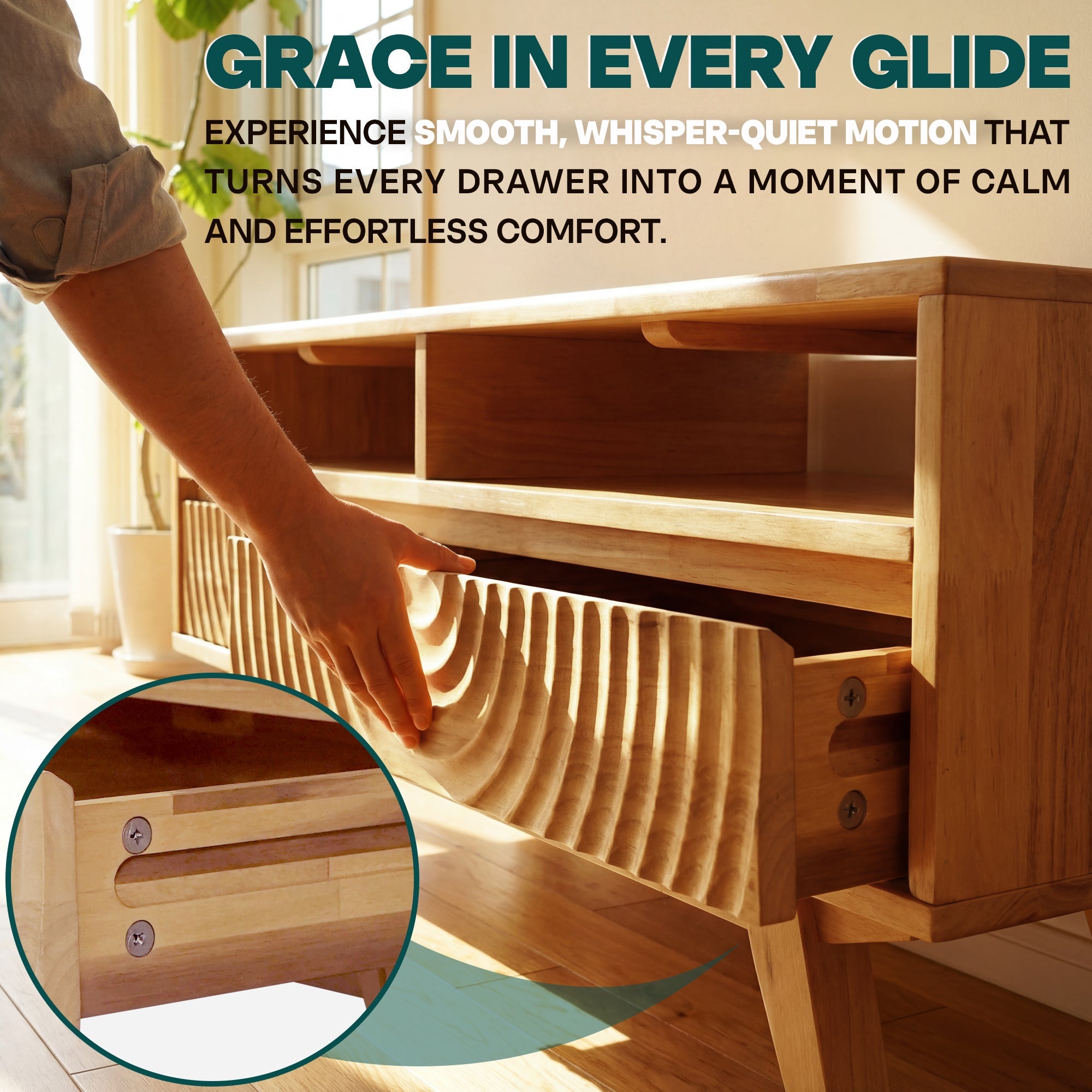 Acacia Harmony Wooden Coffee Table with Drawers & Open Storage