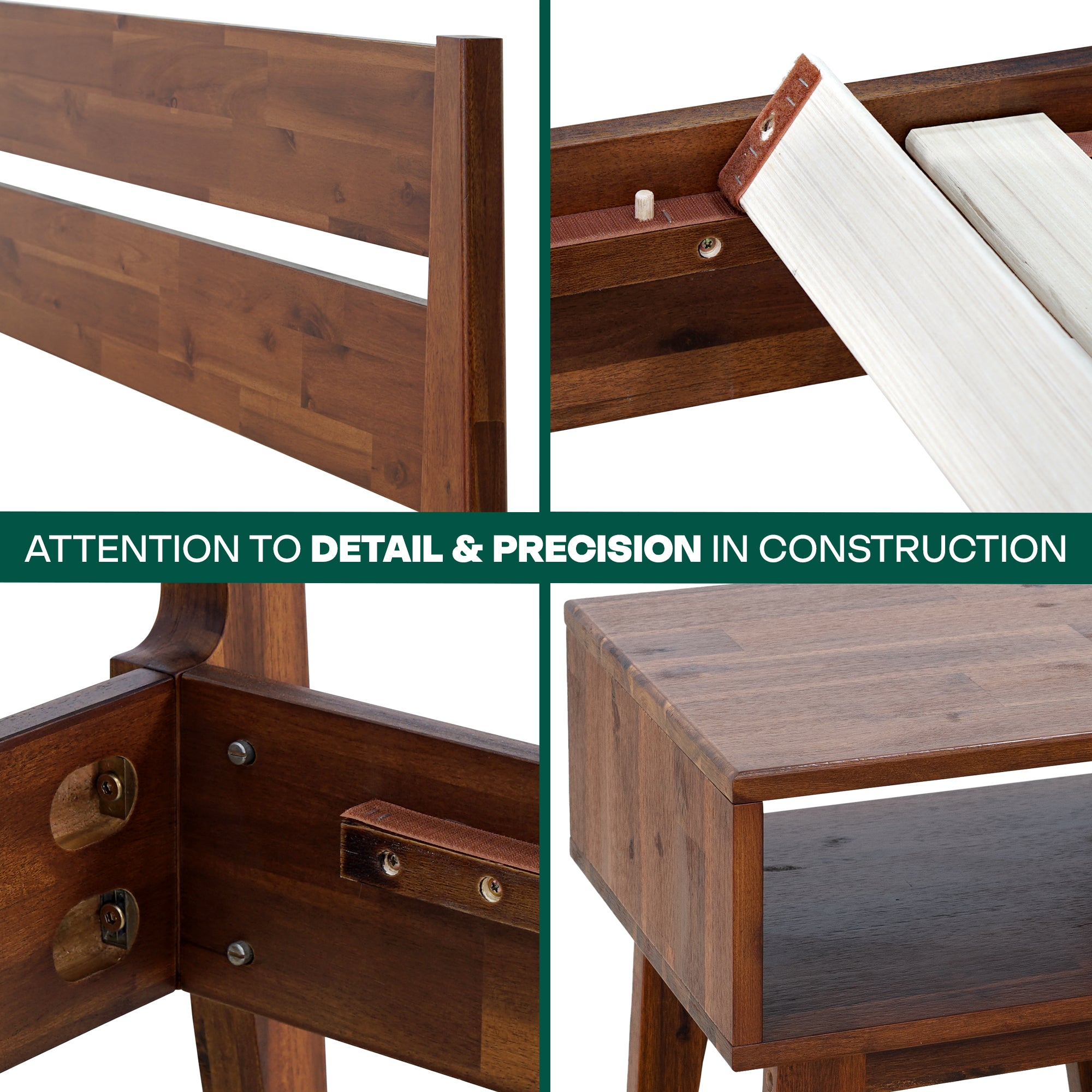 Acacia Callisto Solid Wood Bed Frame and Nightstand Set for a Stylish Bedroom