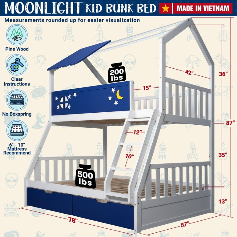 Moonlight Kid Bunk Bed - Stylish and Space-Saving Bunk Bed for Kids