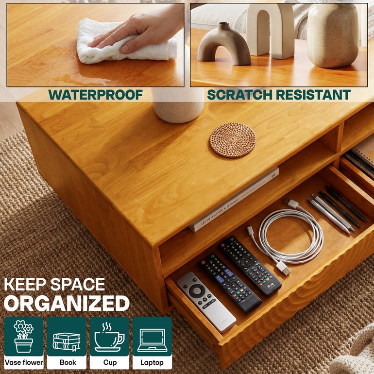 Acacia Harmony Wooden Coffee Table with Drawers & Open Storage