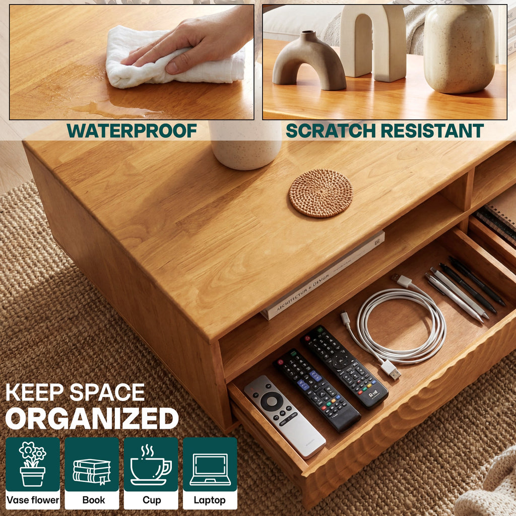 Acacia Harmony Wooden Coffee Table with Drawers & Open Storage