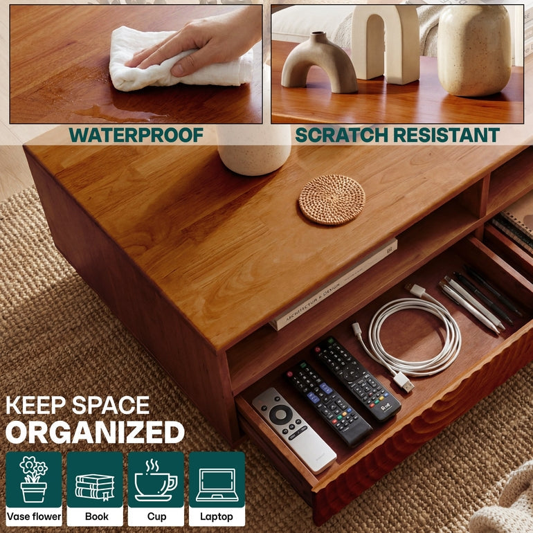 Acacia Harmony Wooden Coffee Table with Drawers & Open Storage