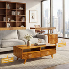 Acacia Harmony Wooden Coffee Table with Drawers & Open Storage
