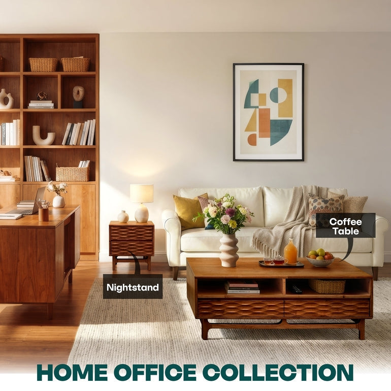 Acacia Elara 47.2” Rectangular Coffee Table with Drawers & Open Storage