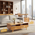 Acacia Harmony Wooden Coffee Table with Drawers & Open Storage
