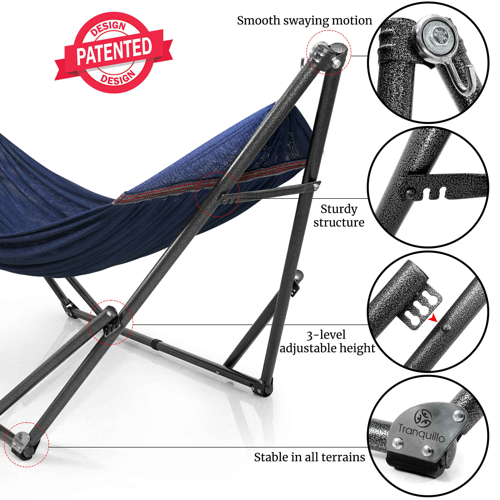 Tranquillo Universal Hammock with Medium Size Stands for Ultimate Relaxation - Ideal Universal Hammock Stands - Medium Size
