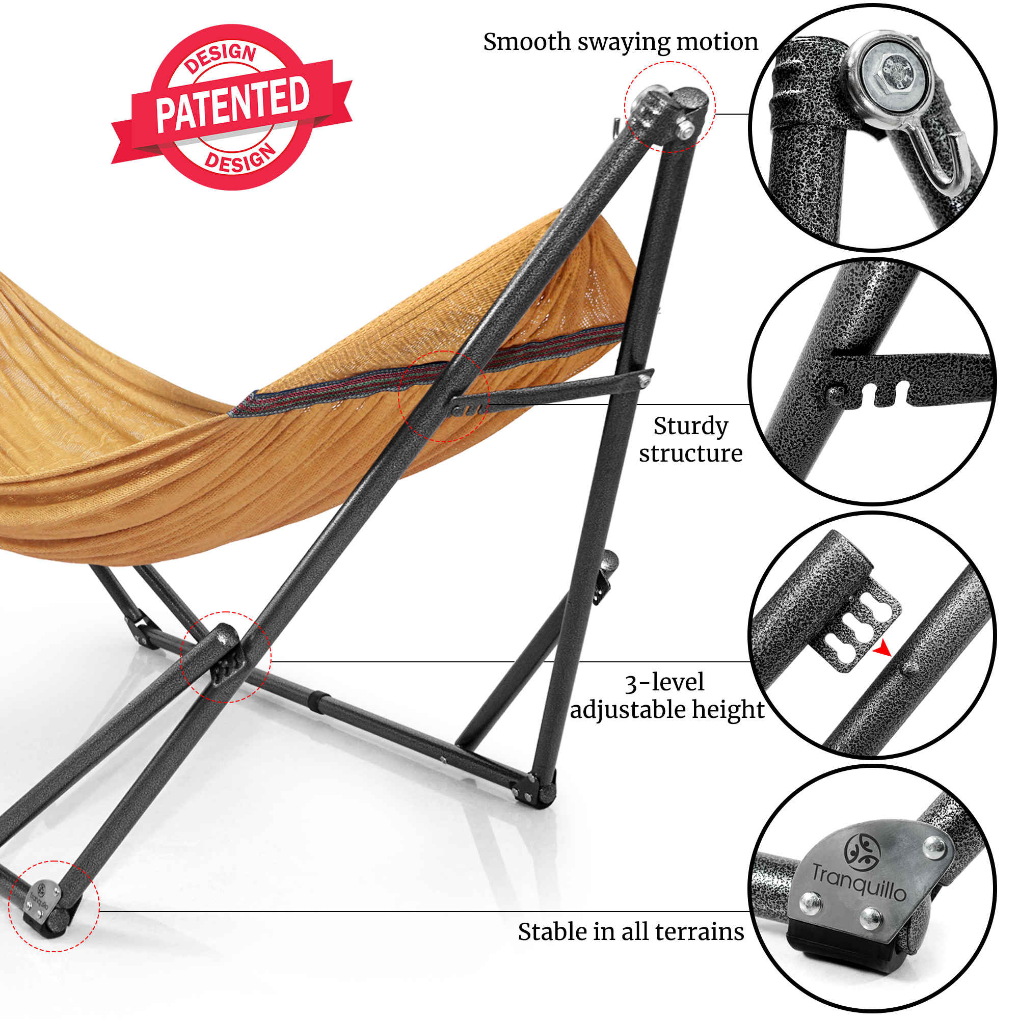 Tranquillo Universal Hammock with Medium Size Stands for Ultimate Relaxation - Ideal Universal Hammock Stands - Medium Size