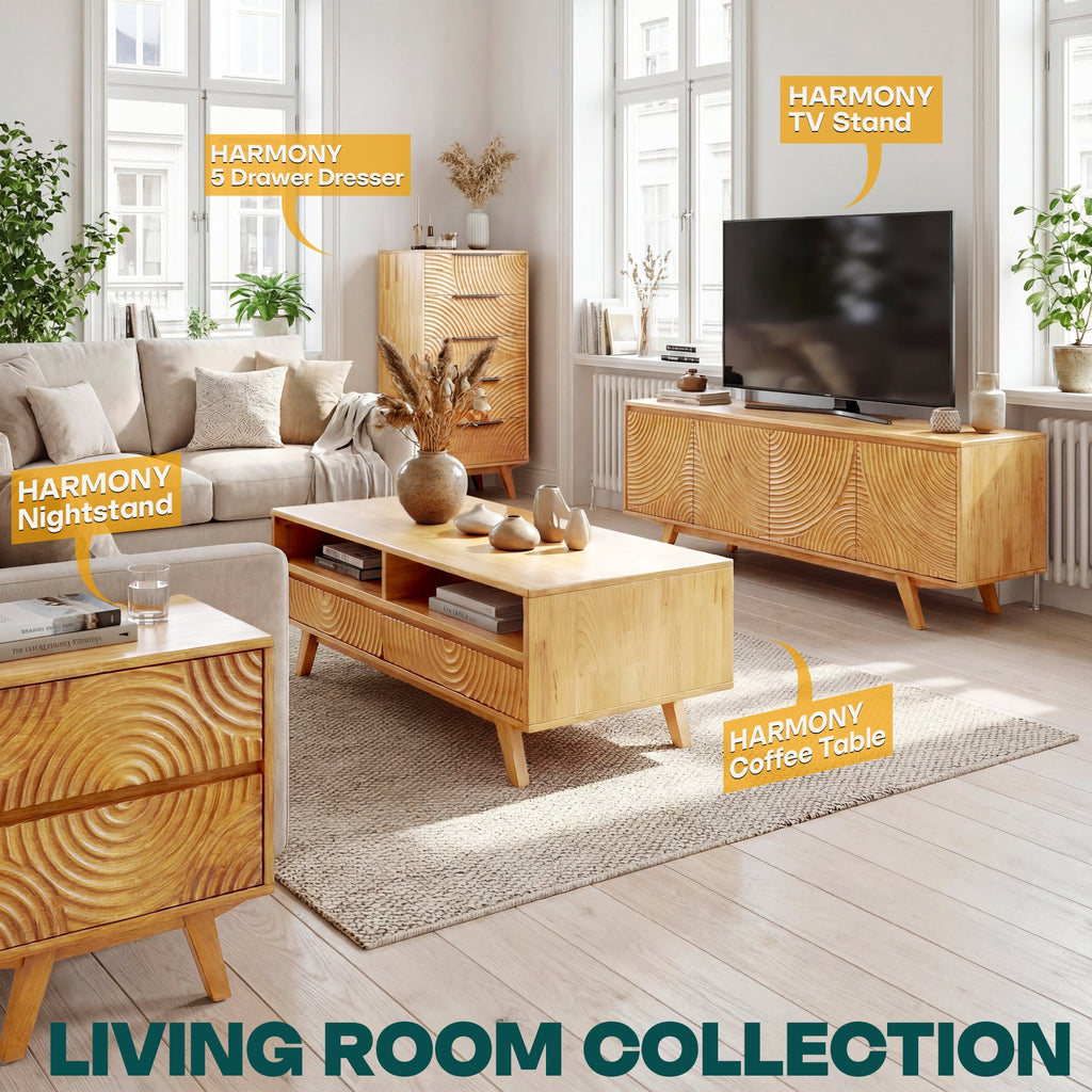 Acacia Harmony Wooden Coffee Table with Drawers & Open Storage