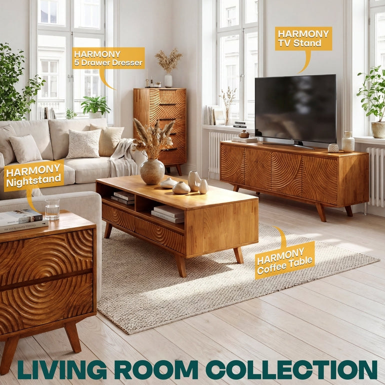 Acacia Harmony Wooden Coffee Table with Drawers & Open Storage