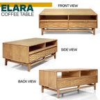 Acacia Elara 47.2” Rectangular Coffee Table with Drawers & Open Storage