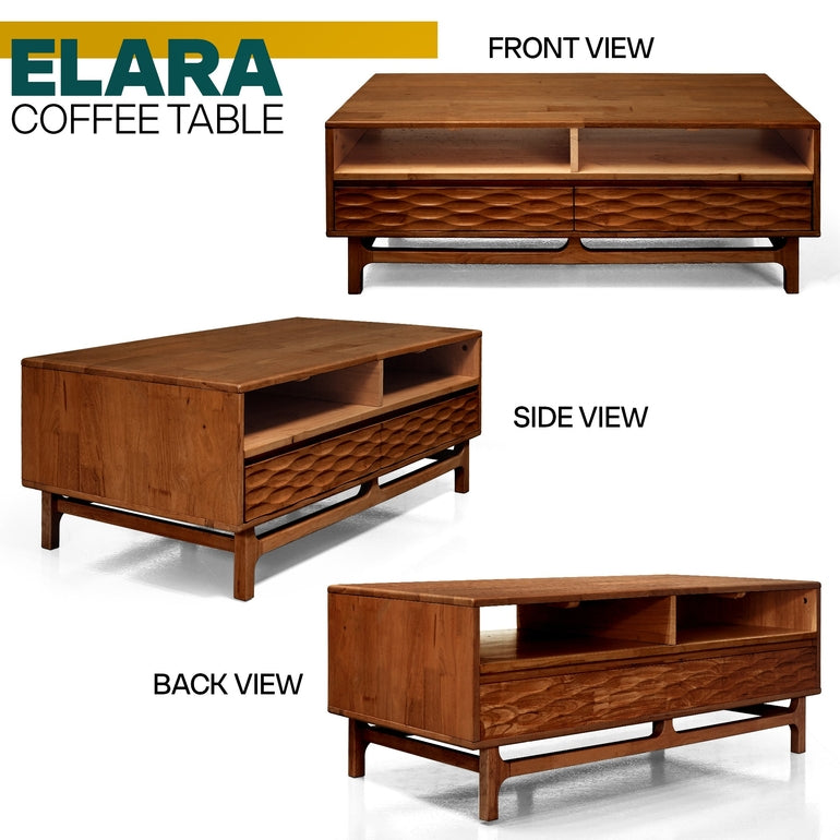 Acacia Elara 47.2” Rectangular Coffee Table with Drawers & Open Storage