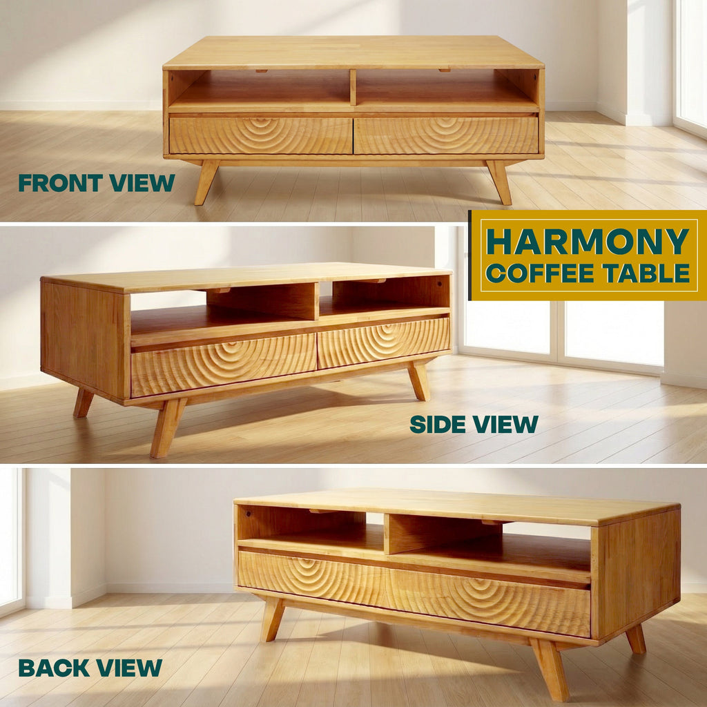 Acacia Harmony Wooden Coffee Table with Drawers & Open Storage