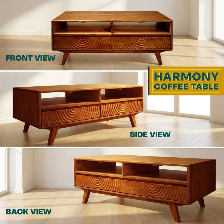 Acacia Harmony Wooden Coffee Table with Drawers & Open Storage