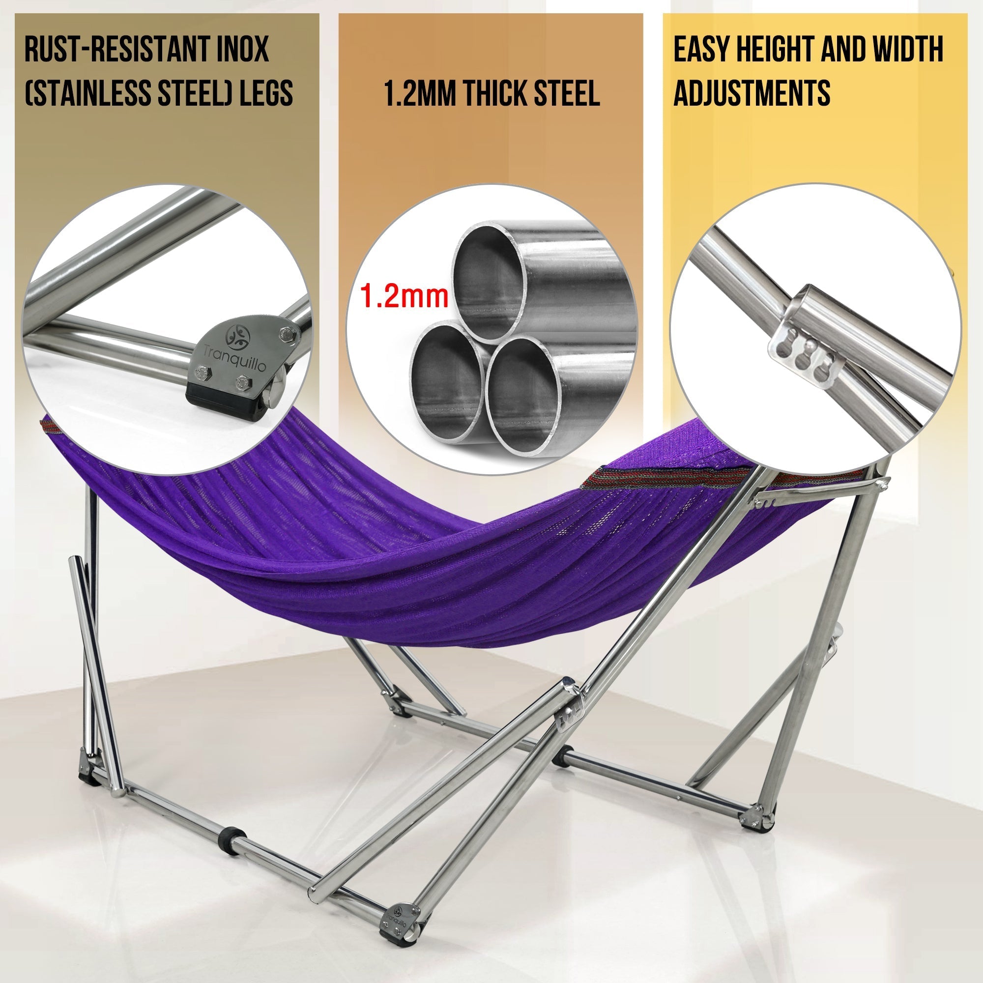 Tranquillo Original Stainless Steel Hammock Stand for Ultimate Relaxation