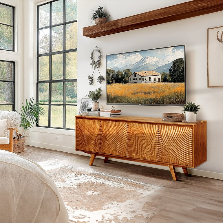 Acacia Harmony TV Stand with Storage for TVs up to 80 Inches