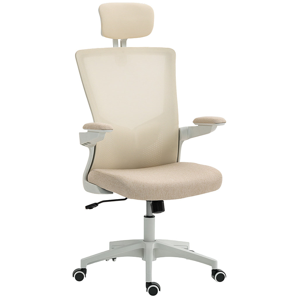 Sillón de oficina ergonómico Andre con soporte lumbar 2D y reposacabezas ajustable - Beige/Blanco