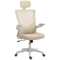 Sillón de oficina ergonómico Andre con soporte lumbar 2D y reposacabezas ajustable - Beige/Blanco